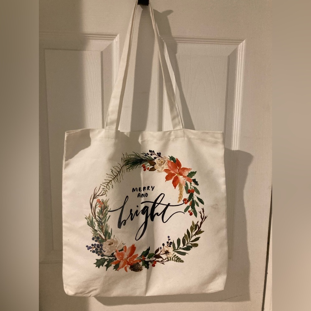 Merry and Bright reusable tote bag
